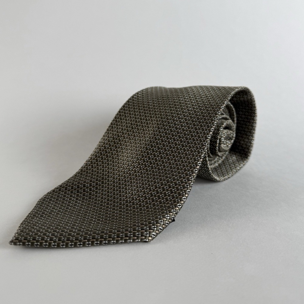 Geoffrey Beene Men's Silk Tie Green Geometric Stain Resistant